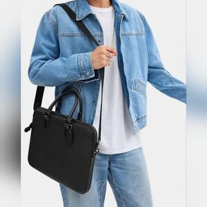 Coach Black Leather Graham Slim Briefcase with Gunmetal Accent Hardware C8170